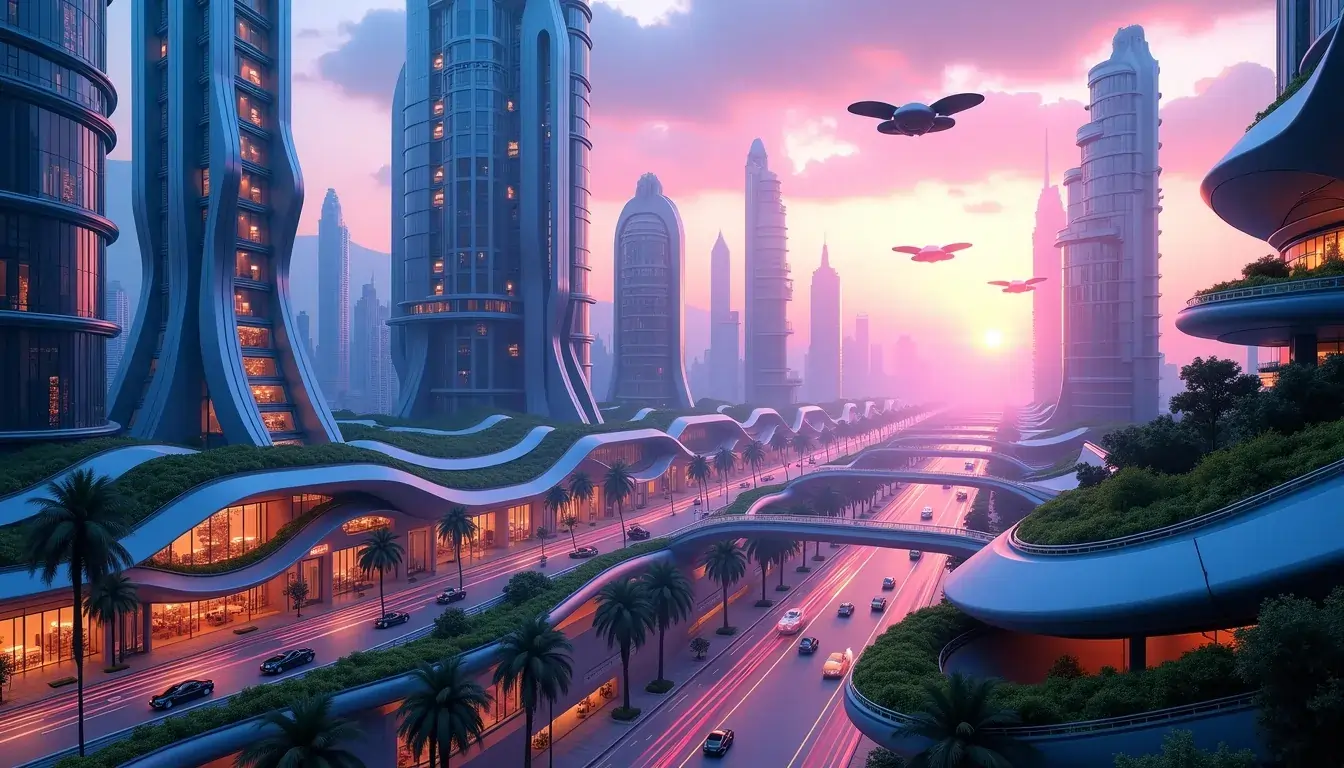 AI-generated futuristic city visualizing the future of AI-powered 3D modeling.