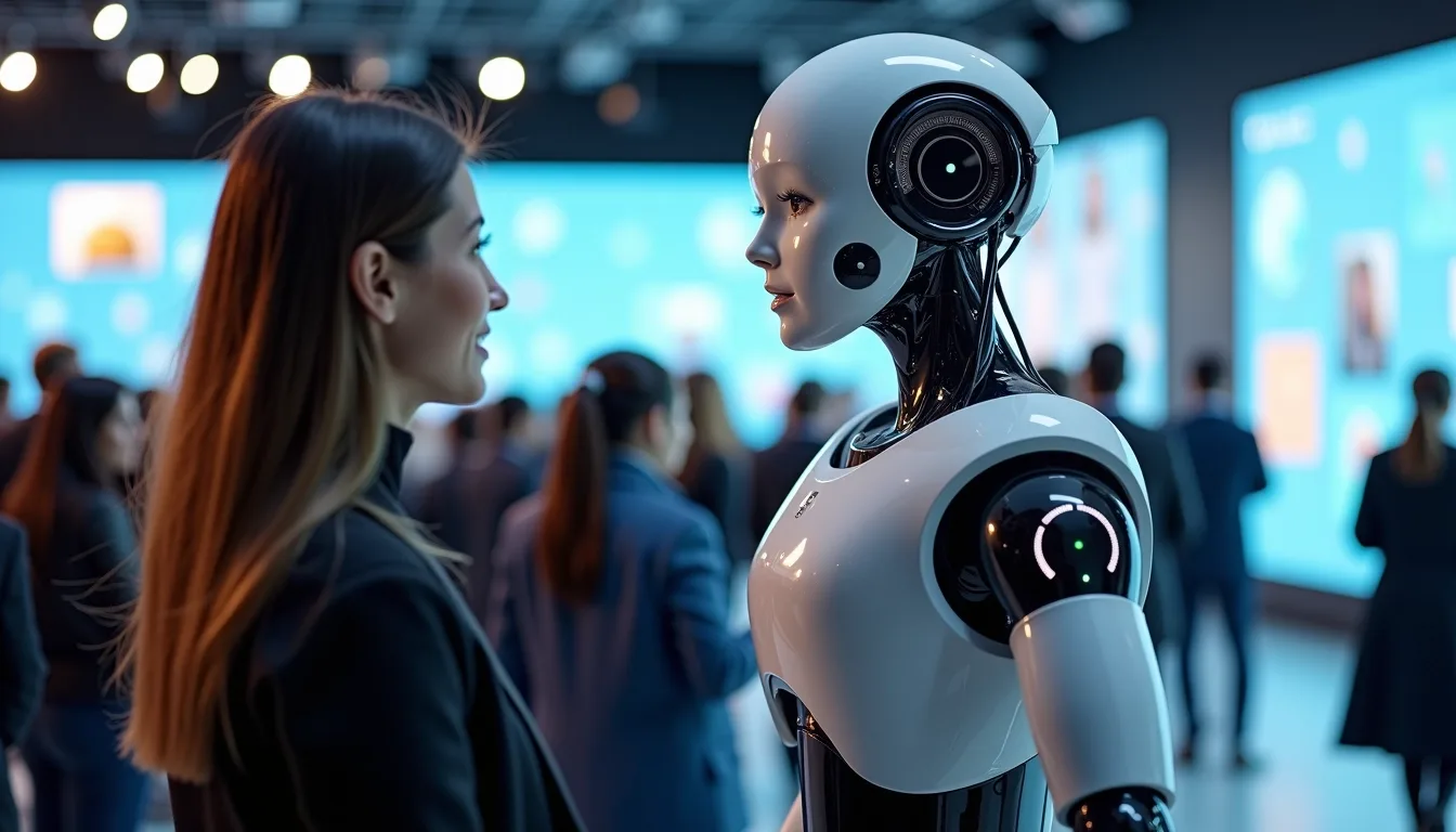 An empathetic AI robot engaging with a human in a demonstration of human-centric design at Samsung AI Forum 2025.