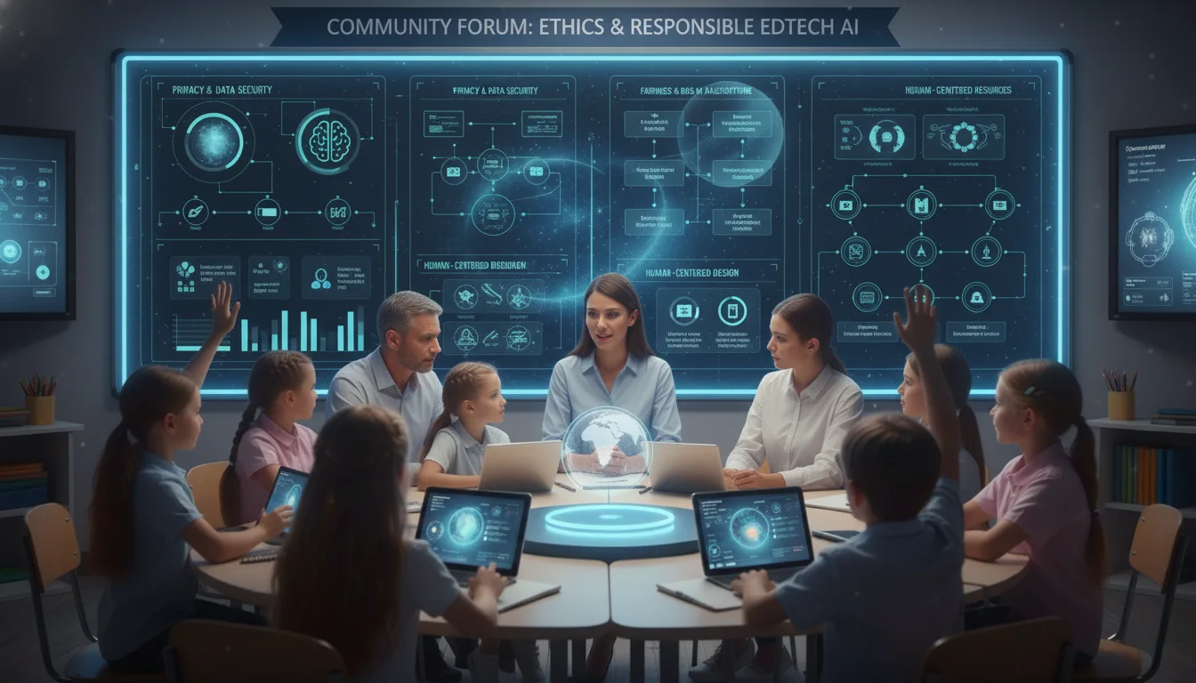 Classroom community meeting discussing ethics and responsible EdTech AI deployment.