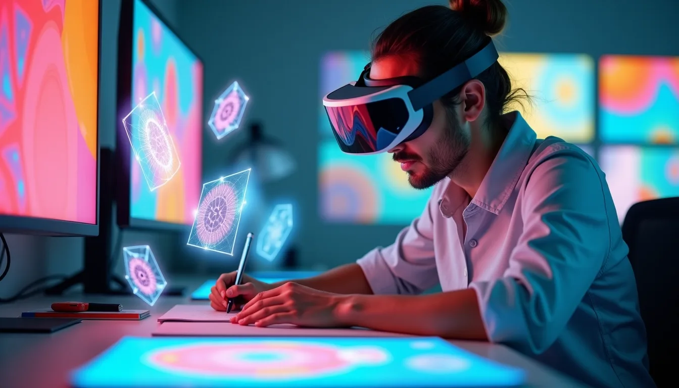Designer using Tripo AI to visualize 3D assets through augmented reality.