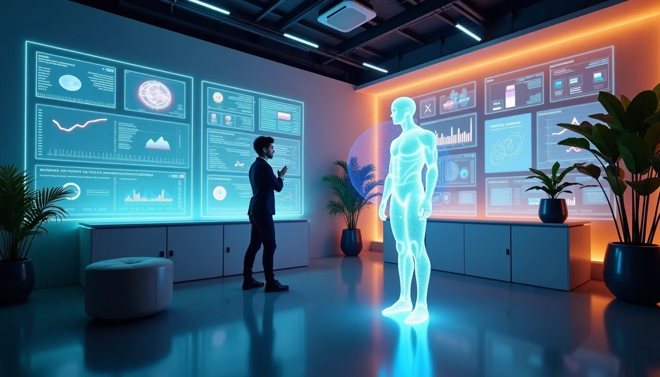 Digital workspace with a human and an AI agent collaborating, representing autonomous AI-driven teamwork.