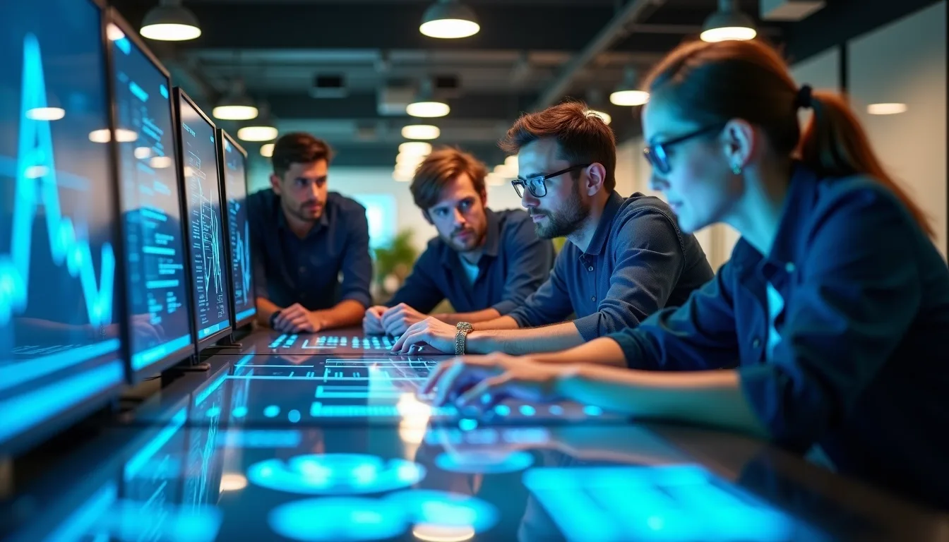 Engineers collaborating in a high-tech control room with OpenAI and Azure branding, symbolizing Stargate’s strong technology partnership.