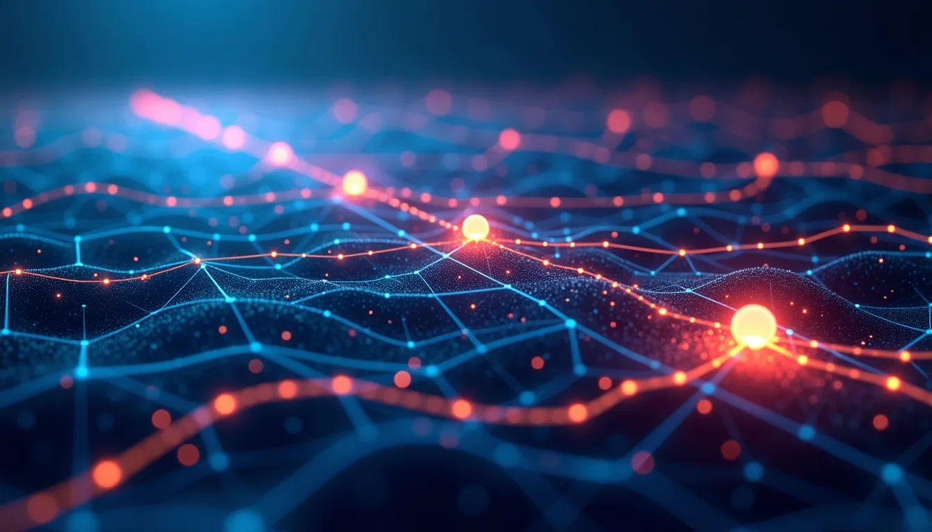 Matrix showing AI agent stages—perception, planning, execution—connected by intelligent neural pathways.