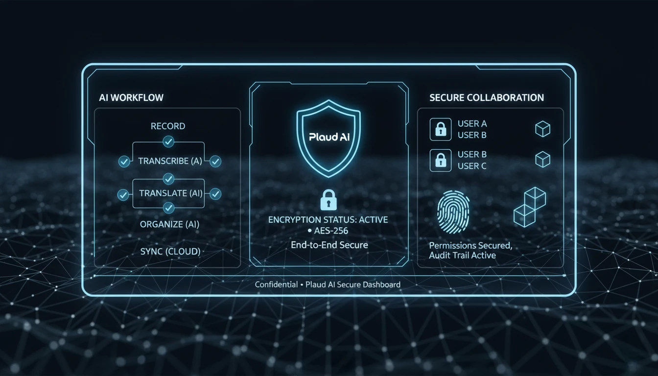 Secure Plaud AI Voice Recorder dashboard—demonstrating Plaud AI workflow, encryption, and audio collaboration security.