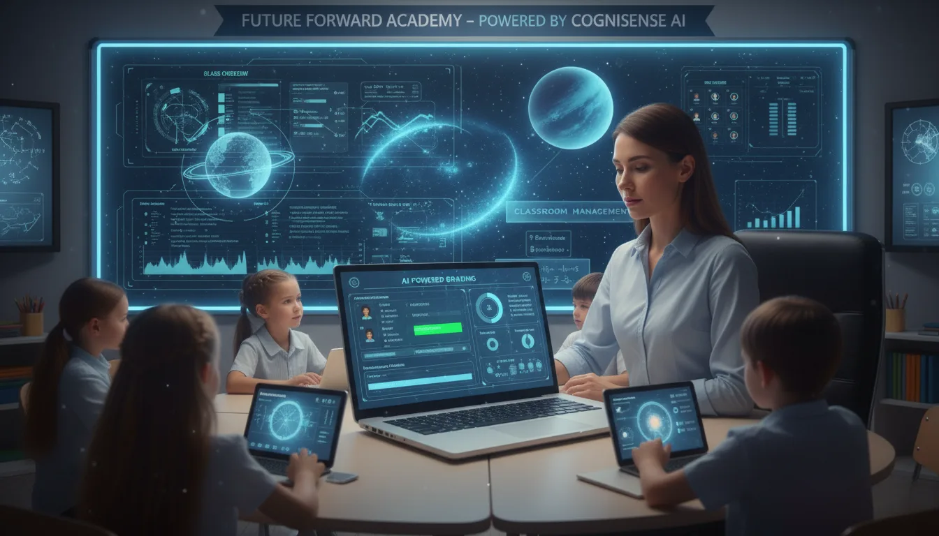 Teacher relying on AI for efficient grading and automated classroom management tasks.