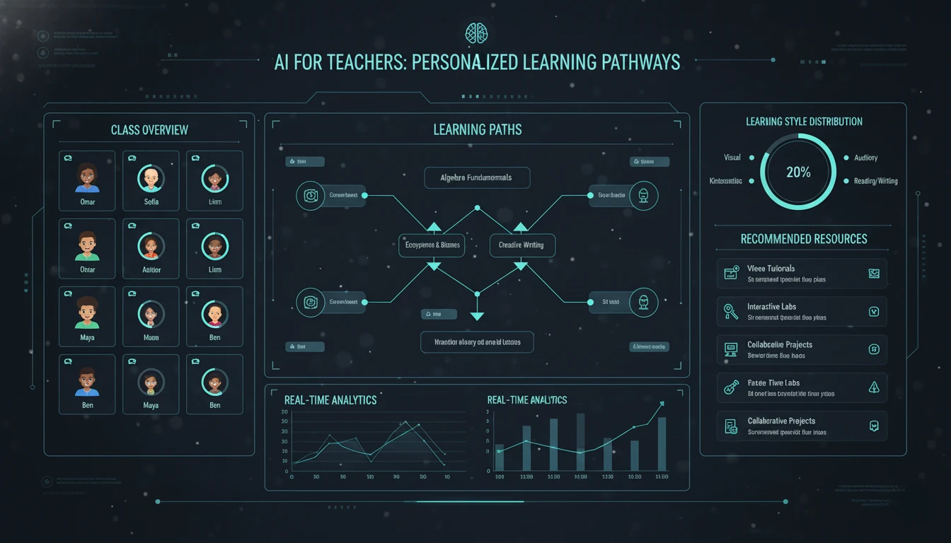 Teacher’s AI for Teachers dashboard illustrating personalized learning paths for a diverse classroom.