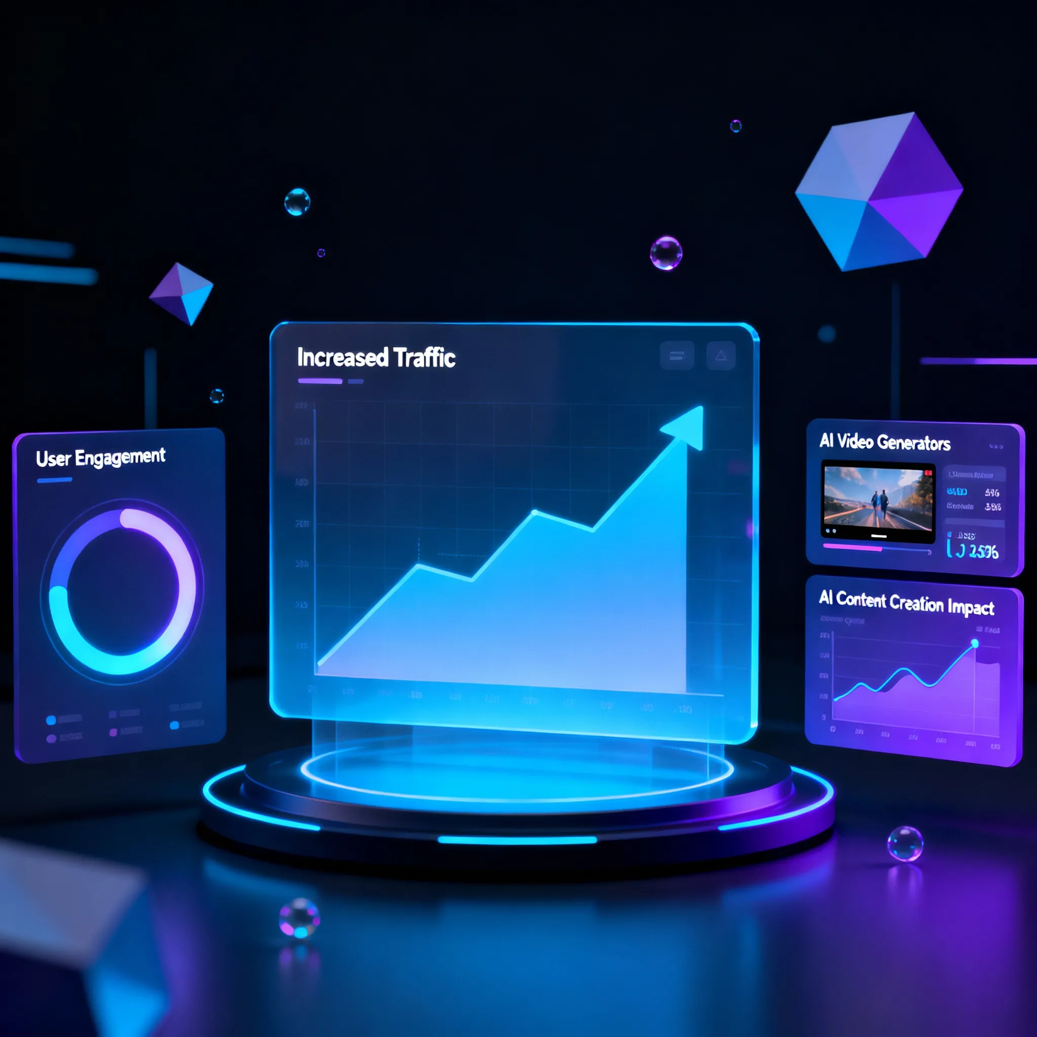 Website analytics dashboard highlighting increased traffic and user engagement driven by AI video generators content and AI content creation strategies.