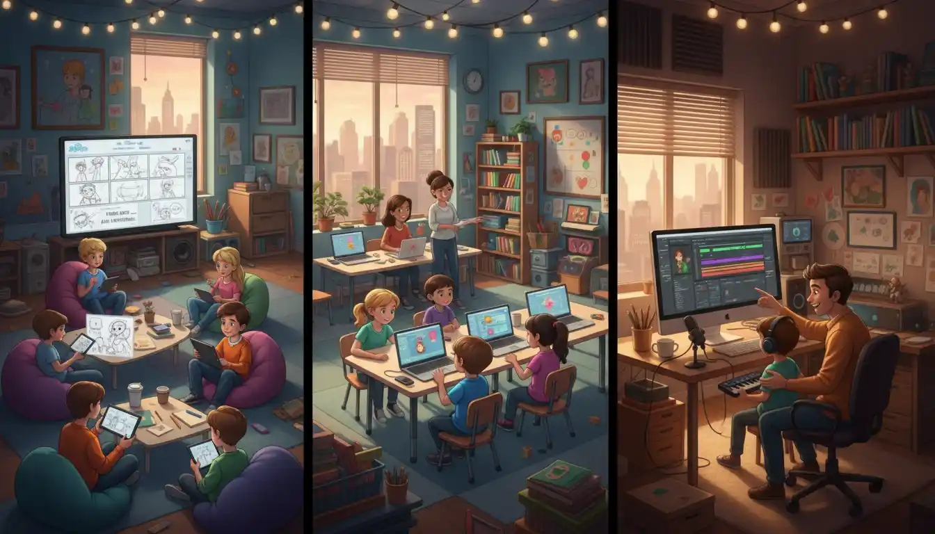 Disney AI content creation tools empowering users of all ages to animate, remix, and collaborate on digital stories.