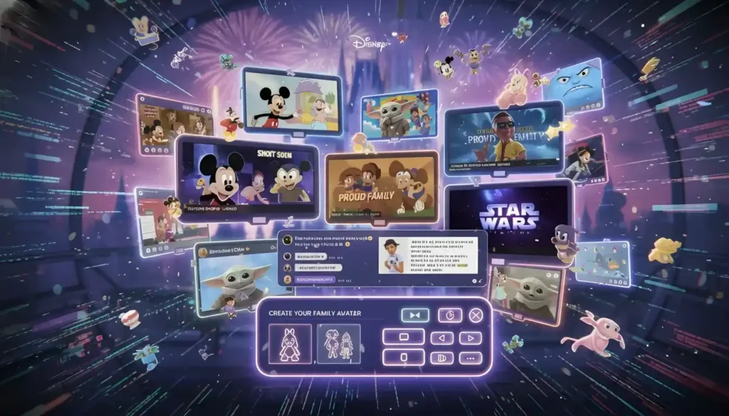 Disney Plus community dashboard showing expanded user-generated creative content and collaboration by all ages.