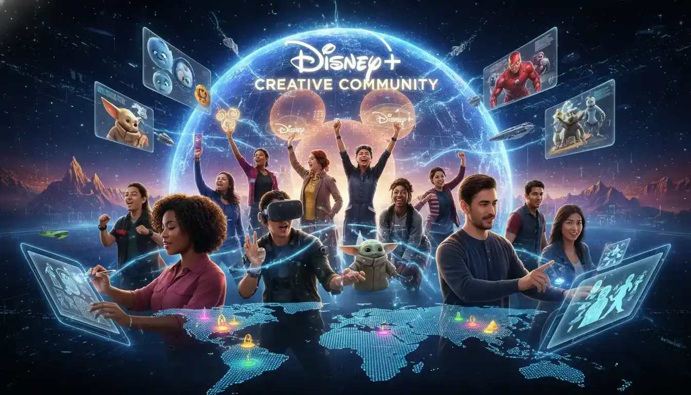 Disney Plus creative community working and celebrating together in a diverse, digital global space.