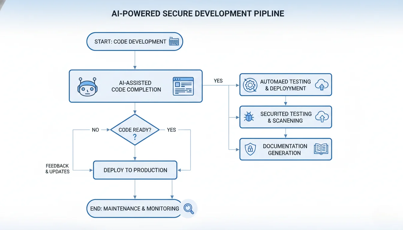 Flowchart mapping how the best large language models for coding 2025 enable secure, automated, and collaborative coding workflows.
