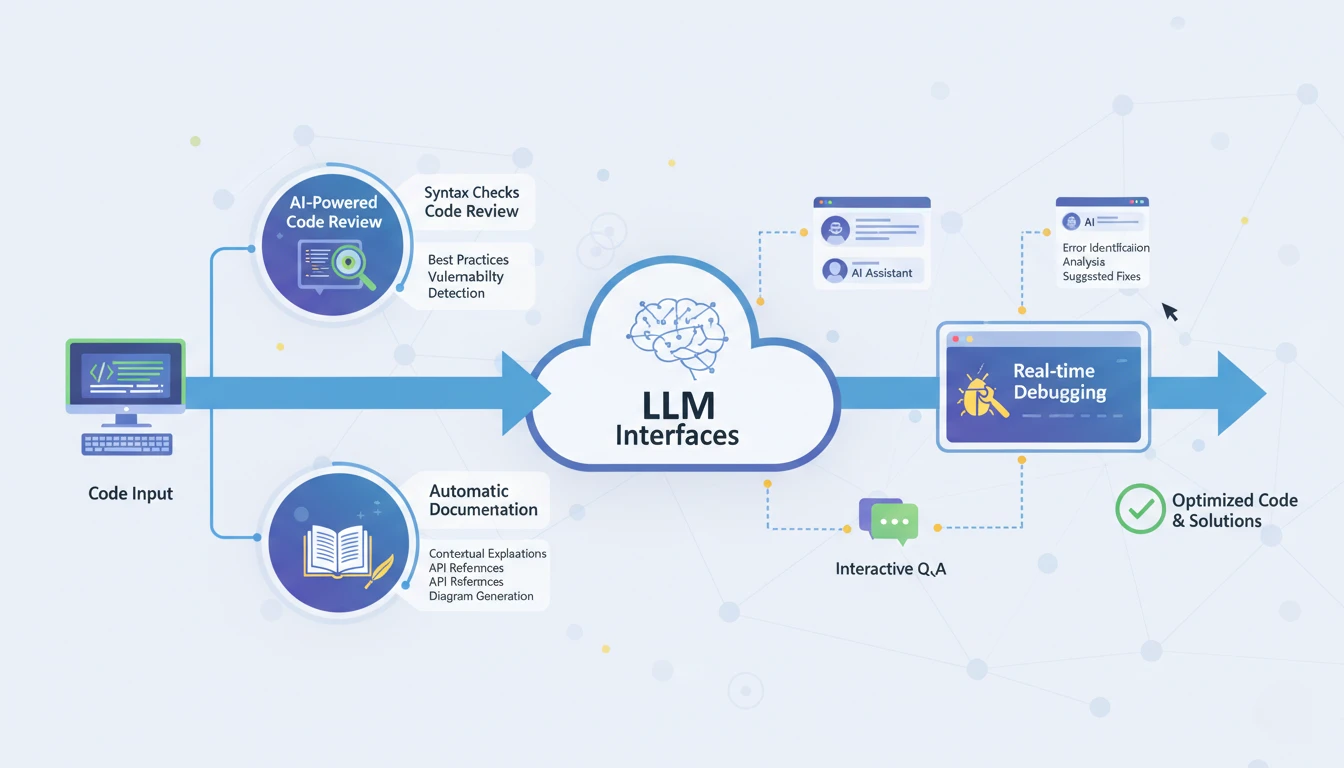 Infographic displaying how the best llms 2025 for coding automate debugging, documentation, and code review for development teams.
