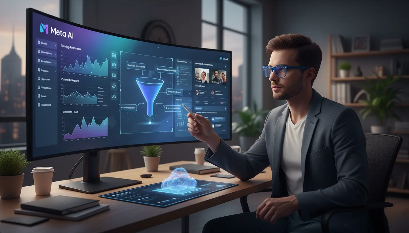 Marketer analyzing campaign and content data using the latest meta ai features for performance optimization.