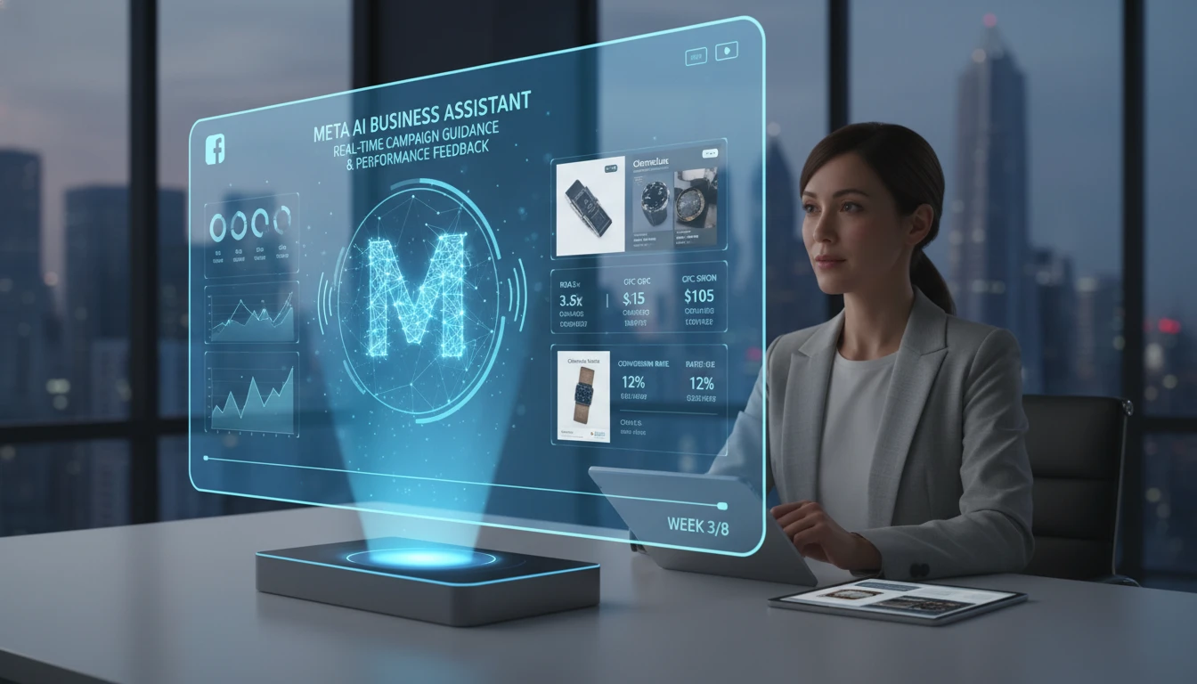 Meta AI Business Assistant providing real-time campaign guidance and performance feedback for marketers.