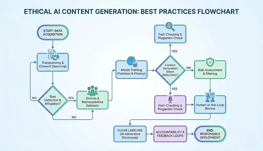 Visual flowchart of responsible and ethical use of generative AI tools