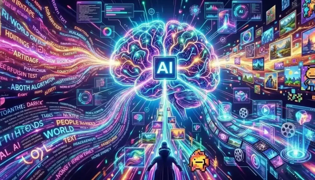 Visual representation of generative AI tools producing multi-format content