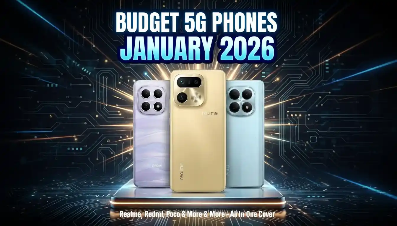 Budget 5G phones like Poco M8 5G and entry‑level Redmi and Realme models positioned as upcoming phones January 2026 in India.