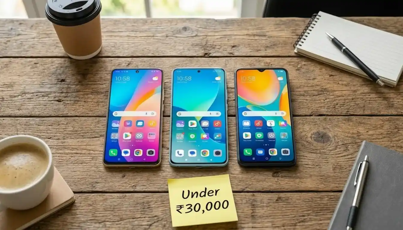 Mid‑range phones from Realme, Redmi and Vivo or Oppo showing all‑rounder specs in new smartphone launches Jan 2026 India under ₹30,000.