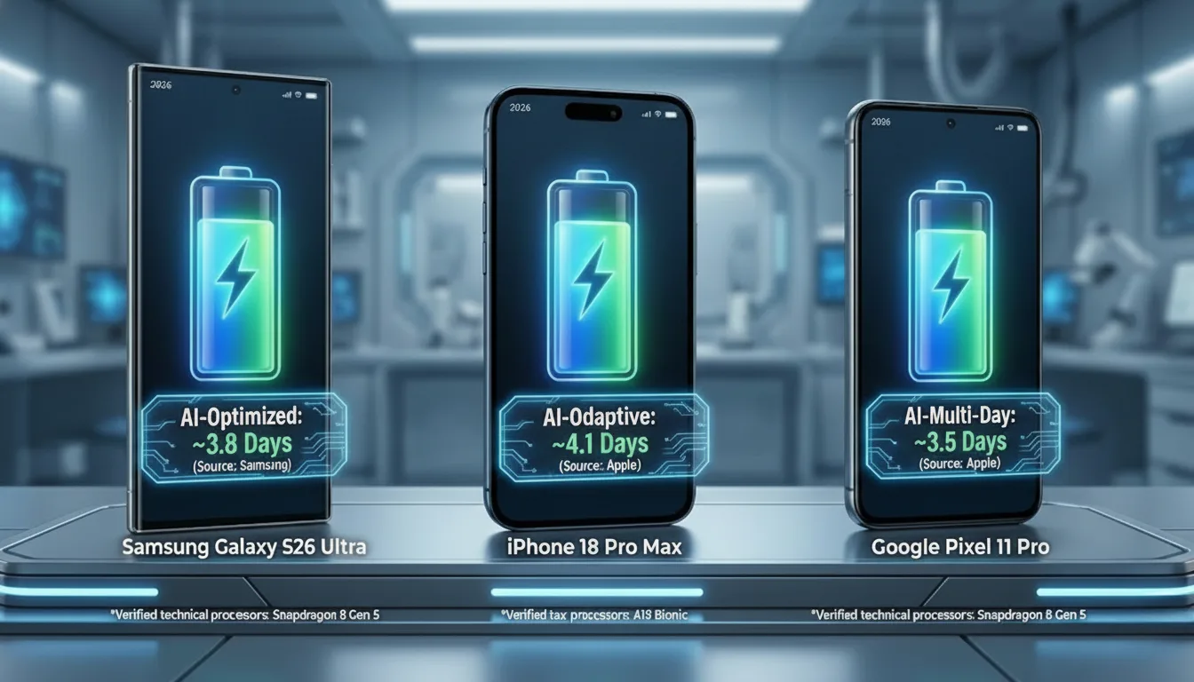 AI battery optimization in 2026 phones delivering multi-day endurance and smart power management.
