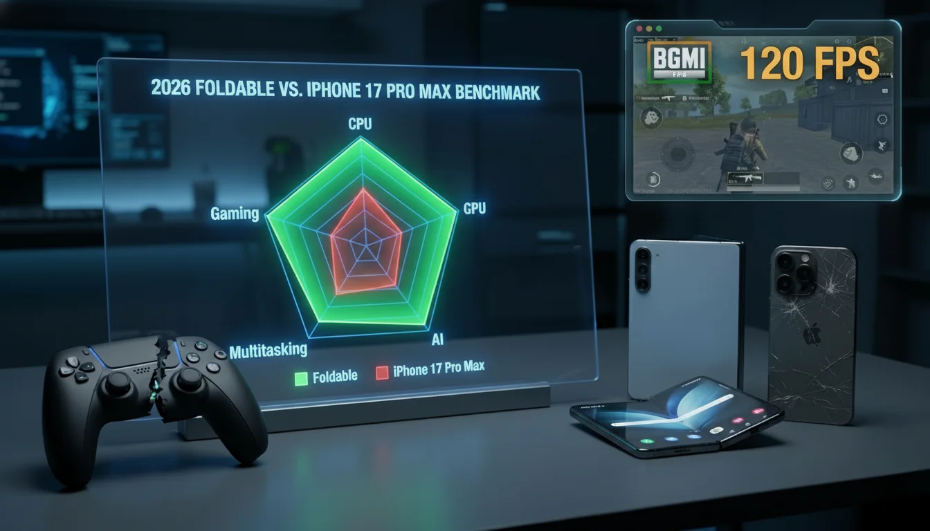 Foldable phones 2026 desktop performance: 24GB RAM, 45 TOPS AI, BGMI 120fps proven.