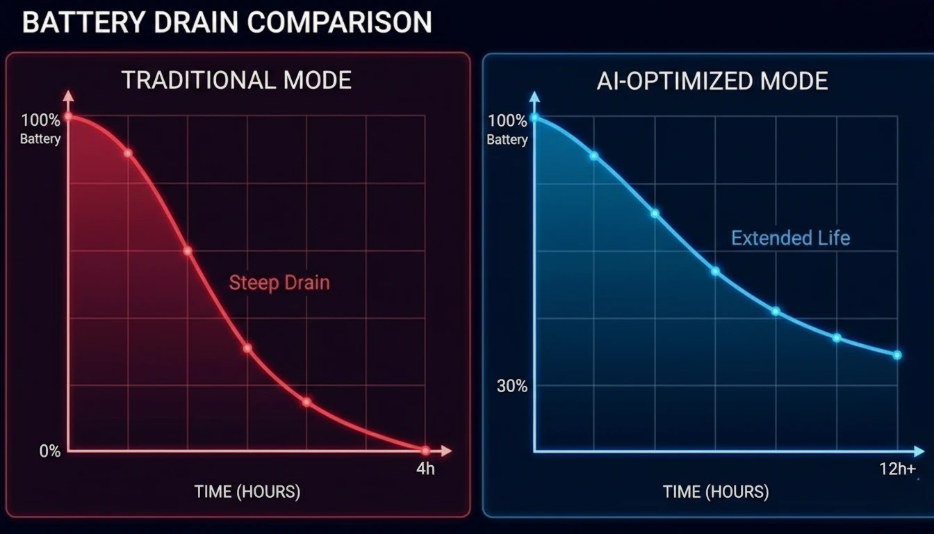 Comparison of AI for smartphone battery life versus traditional power saving.