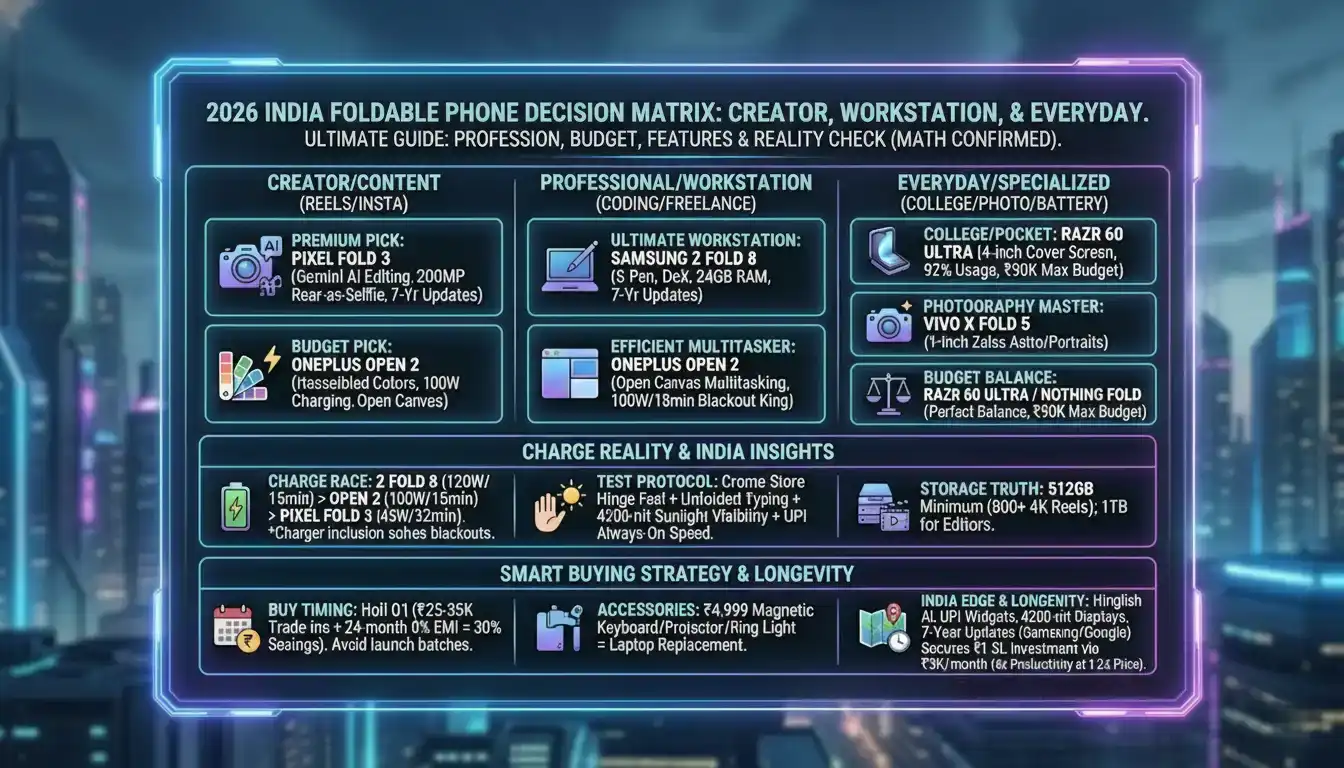 Foldable phones 2026 India perfect buyer matrix: profession, budget, must-have specs decoded.