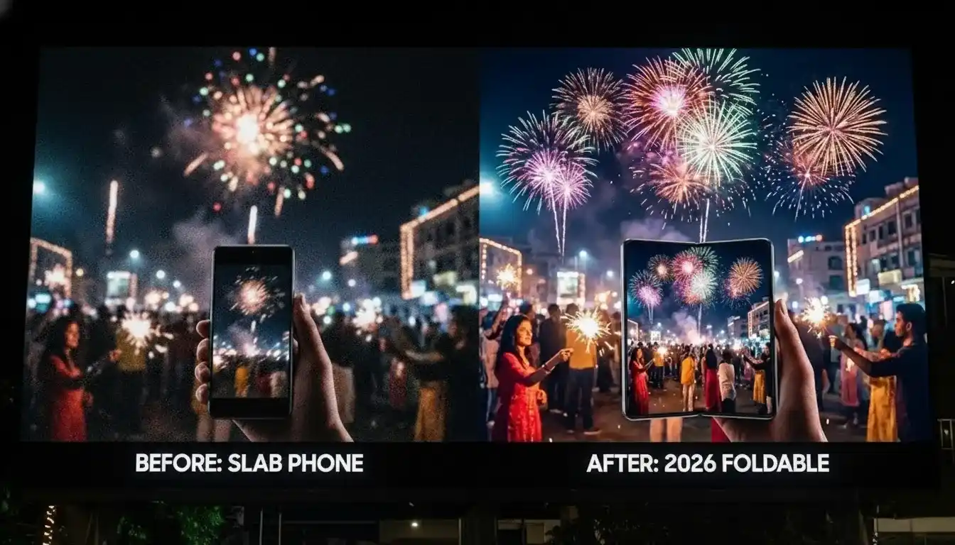 Foldable phones 2026 cameras: 200MP Diwali mastery vs slab phone struggle proven.
