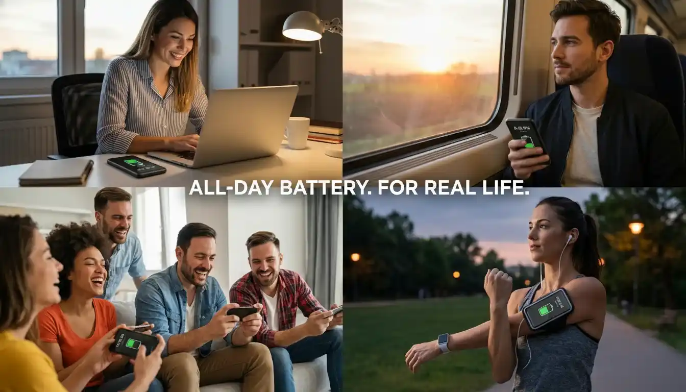 Real-world benefits of AI for smartphone battery life across different user lifestyles.