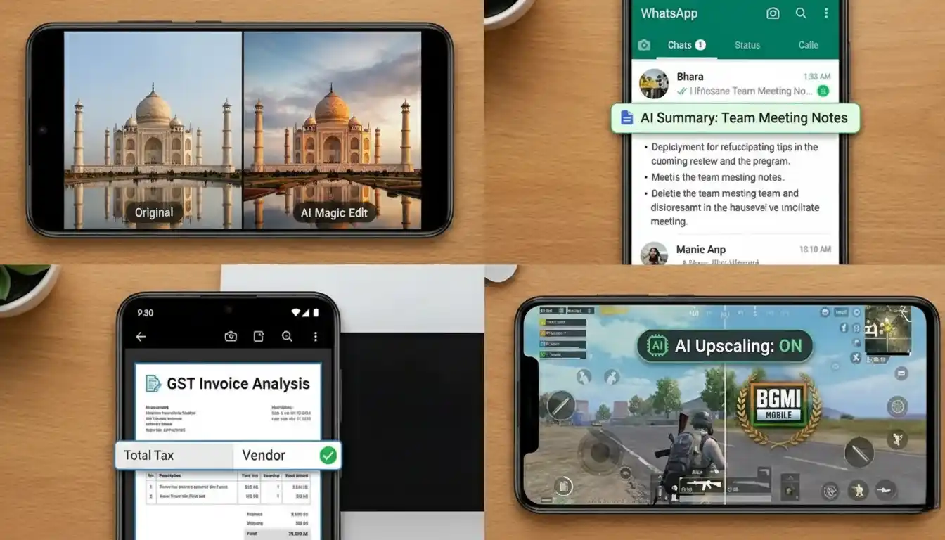 Showcase of flagship AI native smartphones 2026 India-specific features across camera, communication, productivity, and gaming.