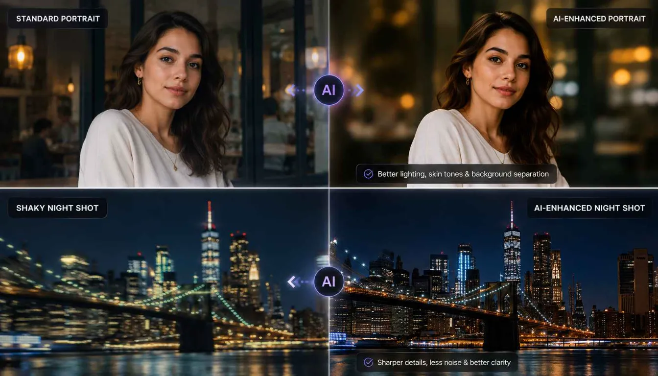 Before-and-after examples showing how computational photo tips improve smartphone camera AI 2026 results.