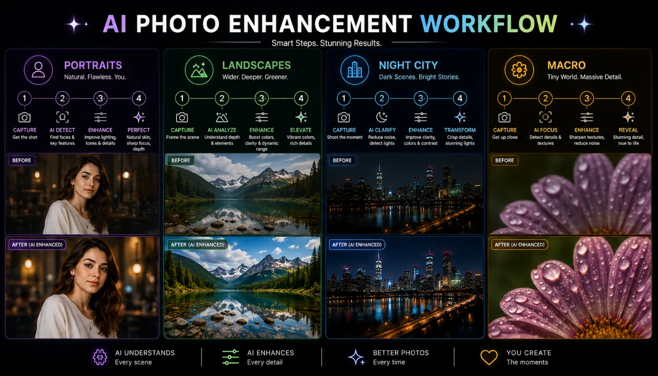 Scenario-based shooting workflow using smartphone camera AI 2026 and computational photo tips.